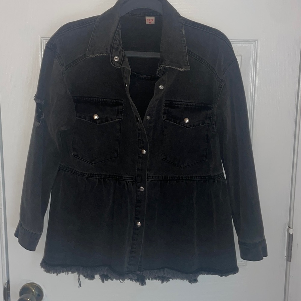 Distressed, black, jean jacket size small